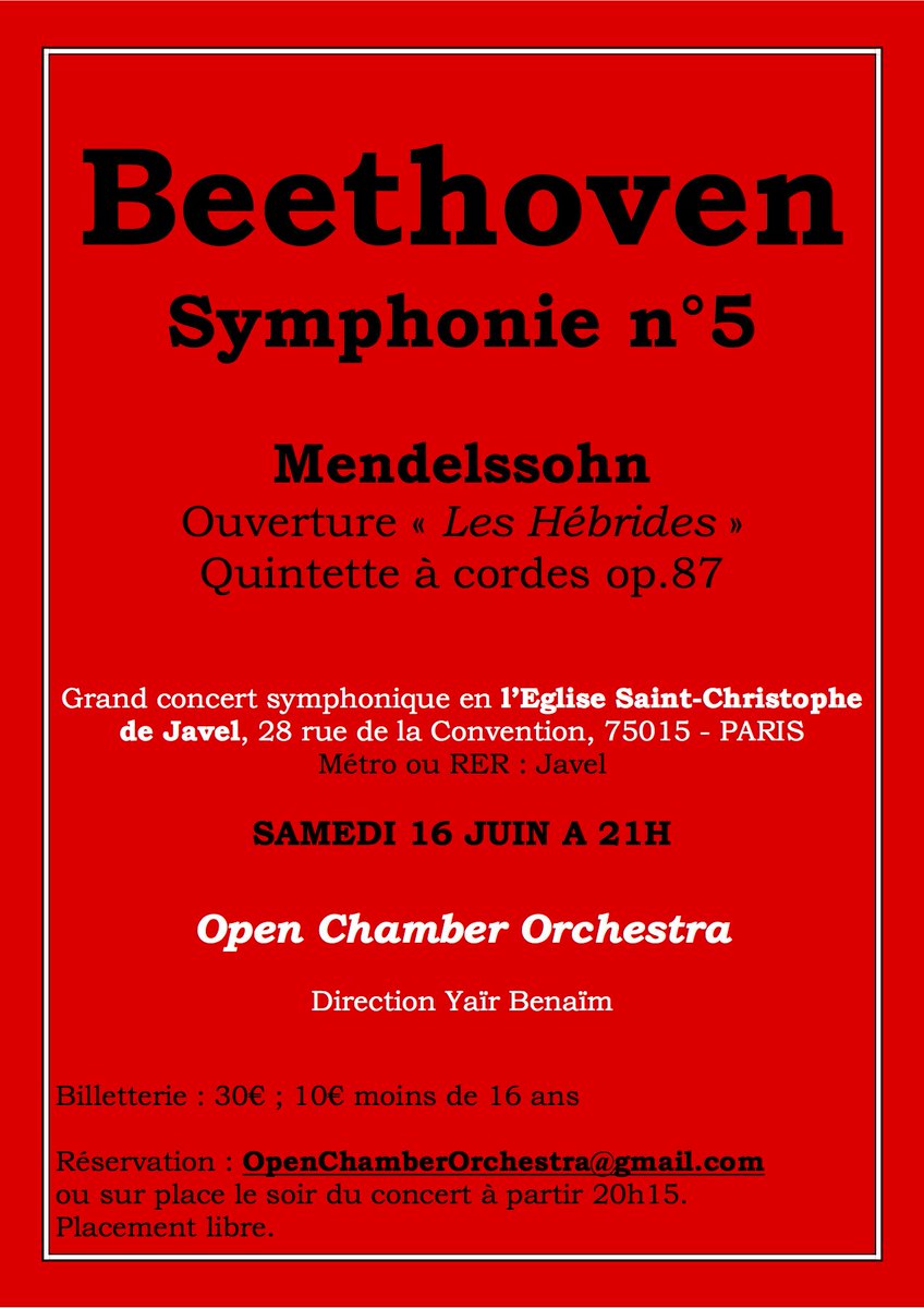 Un concentré de musiciens étincelants dans un magnifique programme Mendelssohn #Beethoven : découvrez samedi 16 juin un nouvel orchestre prometteur, l'Open Chamber Orchestra à St Christophe de Javel 
#Paris15
yairbenaim.wordpress.com/2018/04/20/lop…