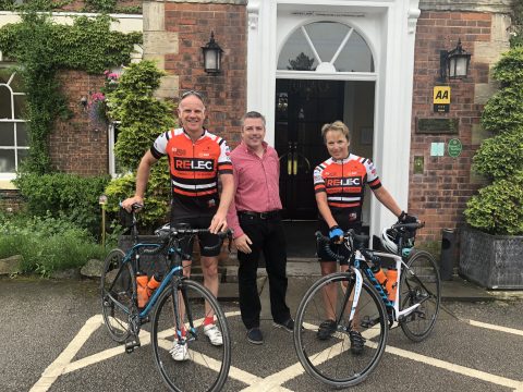 RelecElectronic's tweet photo. It was great to see Andy Jones from #BelPower at our hotel. Bel supported us with #TheBigRelecBikeRide Team Jerseys which are still available for £50.00  https://t.co/tPPtVY4F5I with proceeds going to @BrainTumourOrg https://t.co/s0ZTz0YbCY