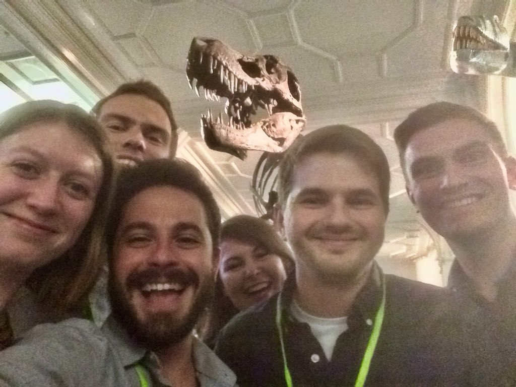 AAlechiarenza's tweet photo. Thanks @progpal2018 for a great conference and the chance to hang out one last time as grad student with the amazing @ThePalAss ECR community! Pic with some of the most brillant people I know plus BHI 3033 which is aways pretty #Trex #dinoselfie #ProgPal18 #phdlife https://t.co/bliR6prMtj