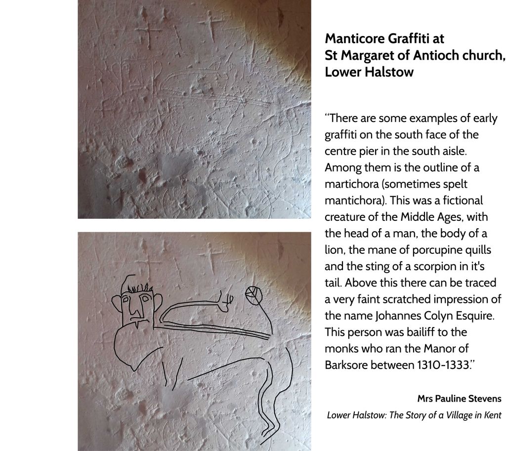 MonsterBestiary's tweet image. I'm delaying the monster islands series to bring you this fascinating example of medieval manticore graffiti! Many thanks to church warden of Lower Halstow, Christopher Mayes, for providing the details and photograph, and to @TheSacredIsle for pointing me in the right direction.