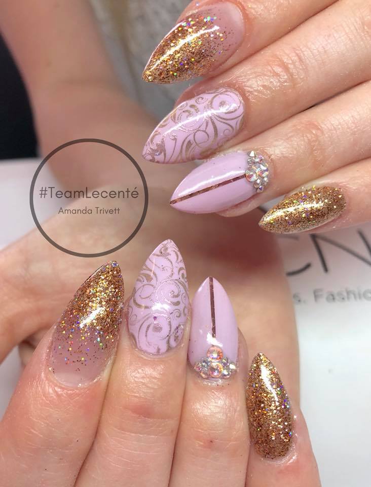 Such gorgeous nails by <a href="/nailsashburton/">Amanda Trivett</a> using Rose Gold and Champagne mixed together <3 #lovelecente #lecente #glitter #glitternails #nailart #nailtechs #nails
