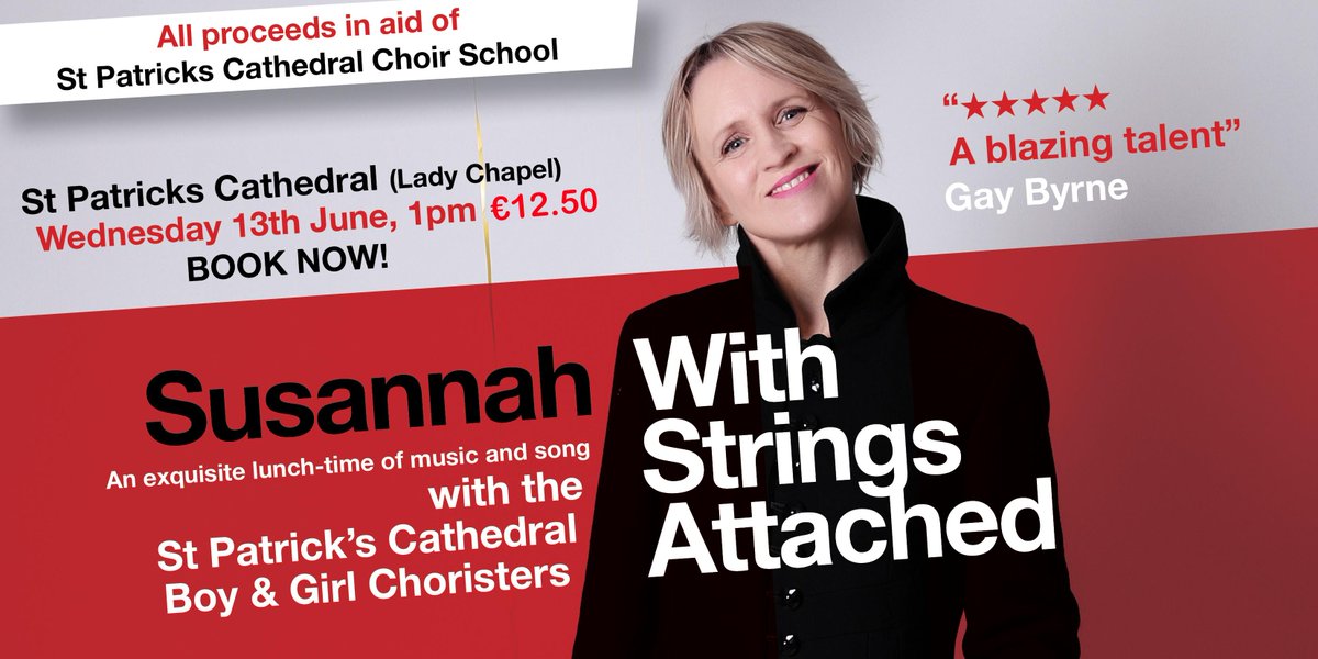 Susannah de Wrixon, award-winning comedienne, actress and jazz singer, teams up with jazz pianist Jim Doherty & the St. Patrick’s Cathedral Boy and Girl Choristers, for a unique lunchtime concert Weds June 13 in the atmospheric Lady Chapel of St. Patrick’s Cathedral #Dublinmusic
