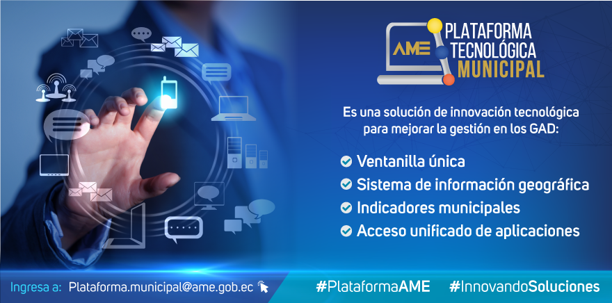AMEcuador's tweet photo. La #PlataformaTecnológicaMunicipal es una infraestructura tecnológica integral, que ayudará a los municipios a minimizar costos de inversión en temas tecnológicos. 

#PlataformaAME 
#InnovandoSoluciones https://t.co/0p1RIoB8WJ