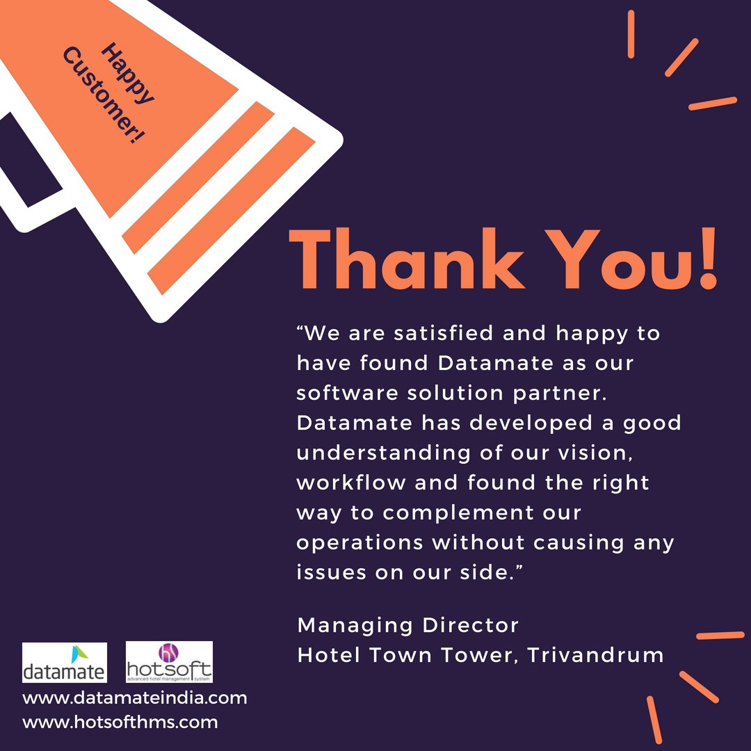 Datamate1993's tweet photo. Thank you @Hotel Town Town for these kind words. #HotsoftHotelManagementSoftware #Hospitality #Hotels #testimonials #Happycustomers #Clients #Business #Software https://t.co/LlOX88uKMp