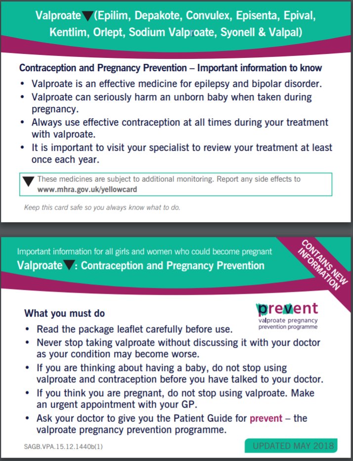 MHRAgovuk's tweet photo. If you are a woman on #valproate or the parent of a daughter on #valproate, it's important you know about the risks. Please see the patient card and patient booklet here: https://t.co/SwkB4A4Pmx https://t.co/WZ0BGsMw11