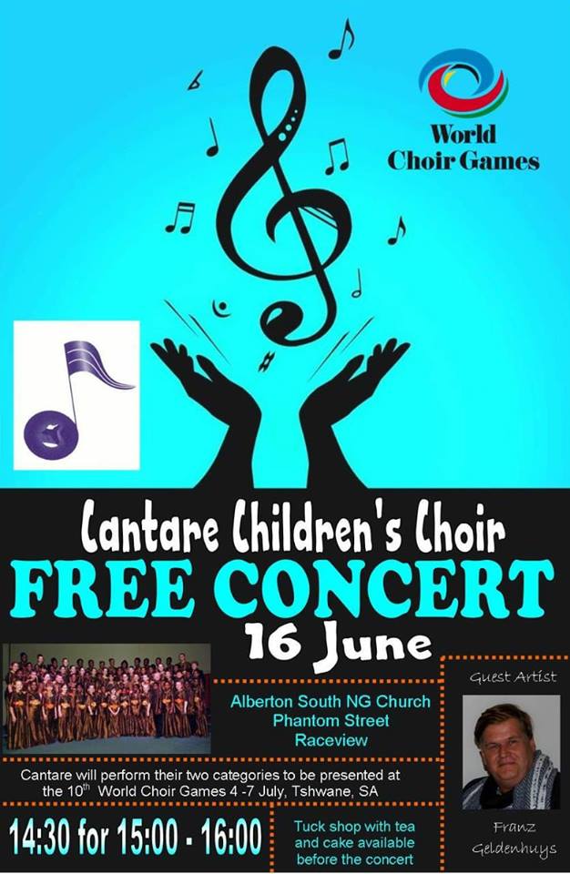 MTISupport's tweet photo. @WhackheadS Please come to the #CantareChildrensChoirWCG open concert. 16 June 2:30 for 3. NG Kerk Suid, Alberton. Its only an hour concert but promises to be amazing. 60 children to represent South Africa at @WorldChoirGames https://t.co/PQ8dbfUI4h