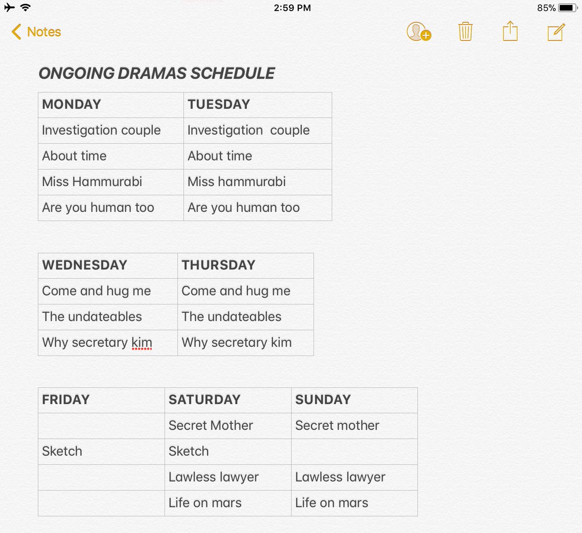 kdramabitch's tweet photo. so i made a schedule of my ongoing dramas and the days a new episode gets out and this happened. i’m starting school again soon... 

how do i manage to watch all these episodes.
what have i done.
i enjoyed my break too much and now i’m gonna suffer. https://t.co/tha8rvm9OW