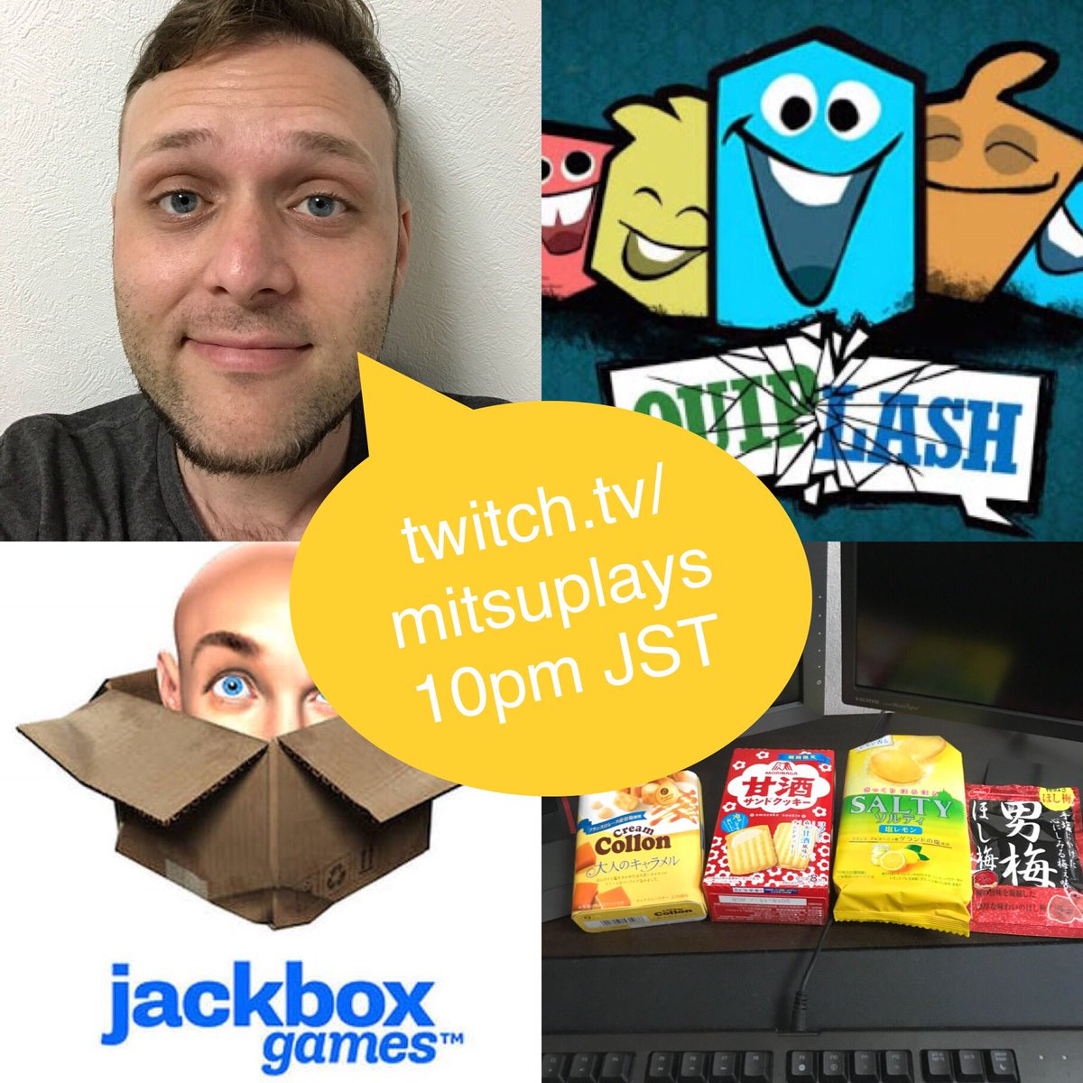 Critical Mits 三 (@criticalmits) on Twitter photo #Japanese #snack stream Monday is here! twitch.tv/mitsuplays 10pm JST is where we’re eating and playing <a href="/jackboxgames/">Jackbox Games</a> #quiplash with viewers! #twitch #twitchstreamer #twitchaffiliate #youtuber #supportsmallstreamers #Japanese #snack stream Monday is here! twitch.tv/mitsuplays 10pm JST is where we’re eating and playing <a href="/jackboxgames/">Jackbox Games</a> #quiplash with viewers! #twitch #twitchstreamer #twitchaffiliate #youtuber #supportsmallstreamers