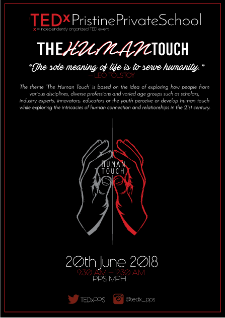 theyoungvision's tweet photo. The Young Vision proudly invites you all for #TEDxPristinePrivateSchool on 20th June, 9:30am - "The Human Touch - The sole meaning of life is to serve humanity". Come and witness the power of human touch. @tedx_pps #TYV #THEYOUNGVISION #TEDxPPS #DUBAI #HUMANITY #TheHumanTouch https://t.co/rK4nkkPMWY