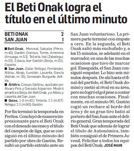 beti_onak's tweet photo. Artículo de hoy en Diario de Navarra tras el Campeonato de Primera Autonómica 2017-2018. https://t.co/1MpQdSy21W
