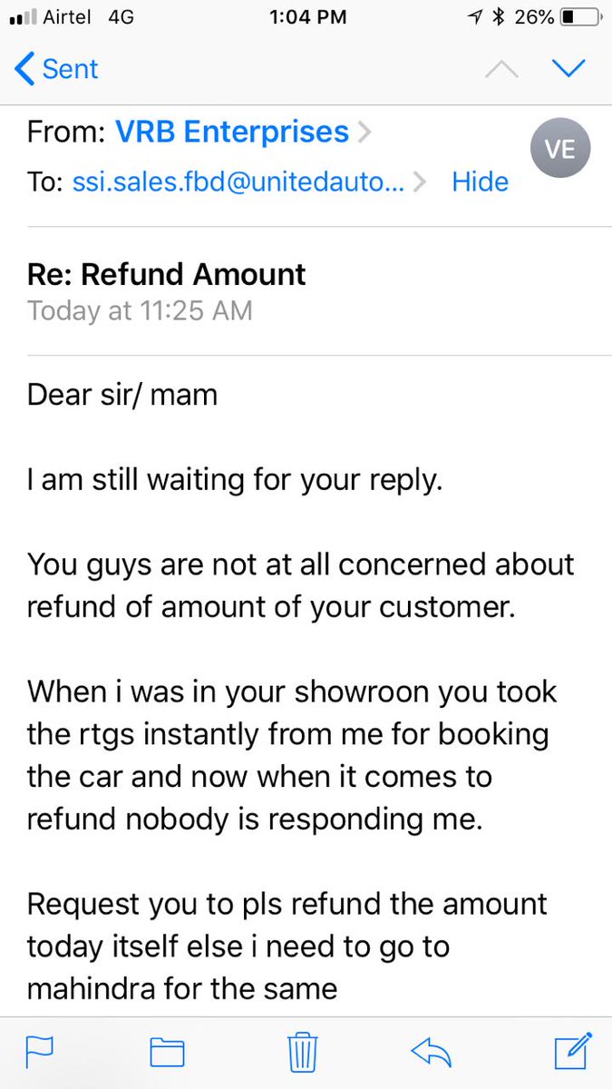 CaptNagi's tweet photo. @anandmahindra 
Very sorry to get in touch with you sir but i am unable to get refund of the booking amountgiven by me to united automobiles mathura road.
Moreover when asked about customer care mail id they have given me the sales id.
Hope i would get some solution from your sid https://t.co/AGdgBSW6aa