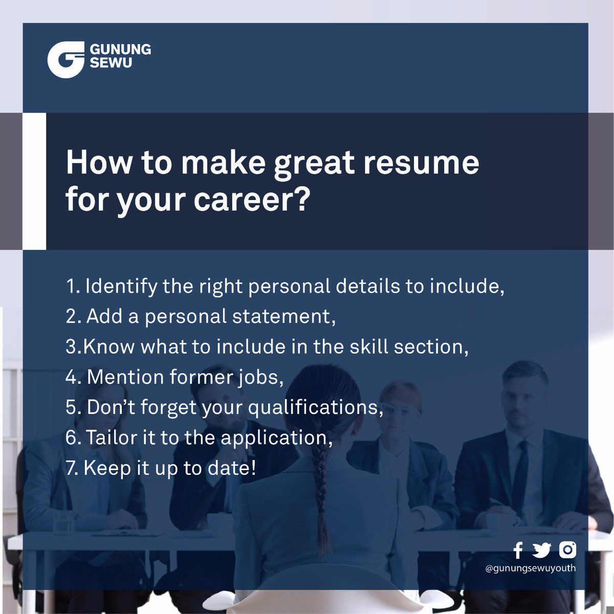 GunungSewuYouth's tweet photo. Learn the good way to write your CV for your future career!
#GunungSewuYouth #GunungSewuGroup #OfficeLifeTips #CareerTips #sustainablebusiness #sustainability
Source: https://t.co/iUSvl8w5gT https://t.co/zcQmrdxP2Q