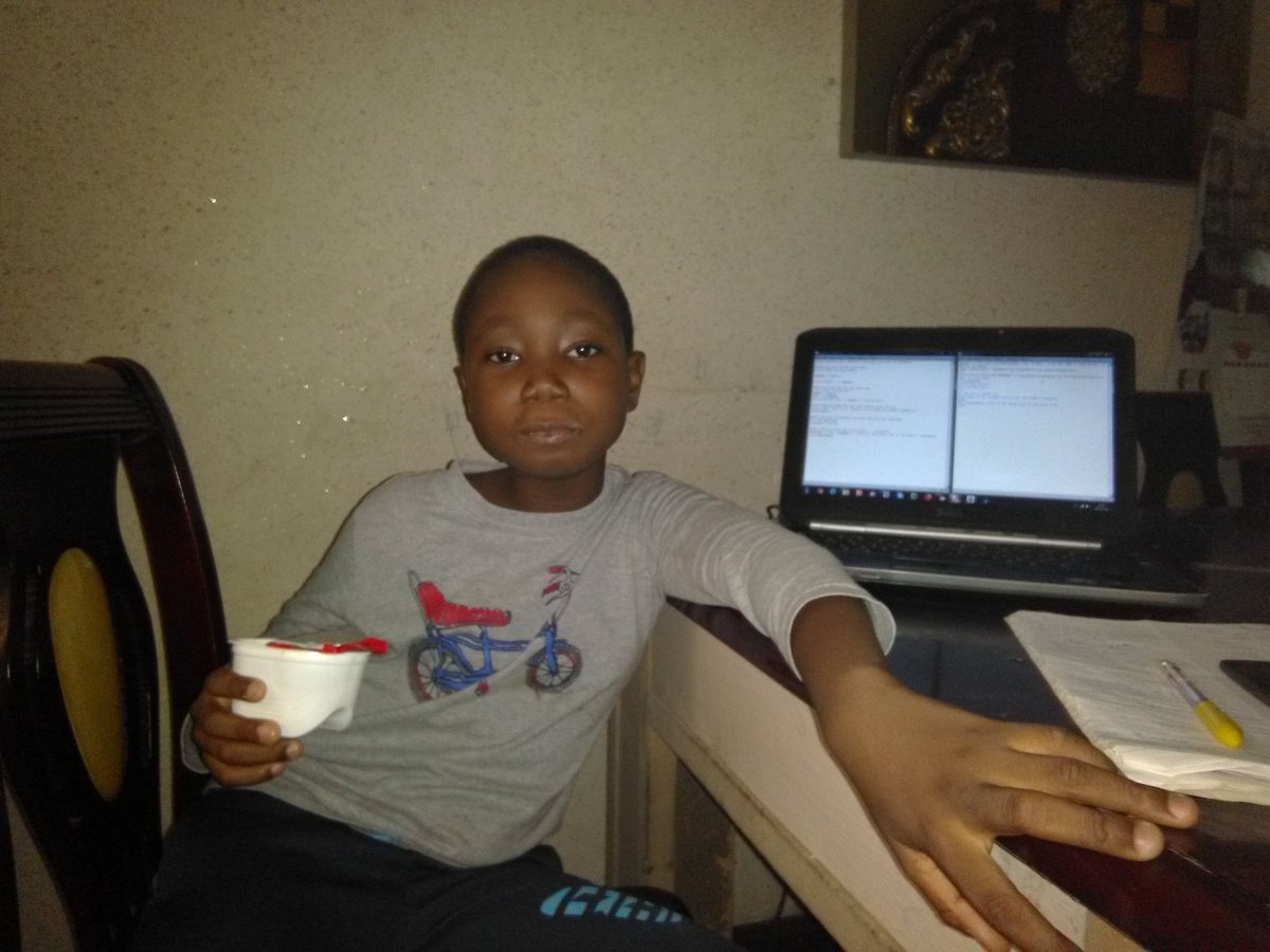 CodeRookies's tweet image. Meet Fiayokunola, 9yrs old, wrote his first #Python #Program inspired by @practice_python series of questions @aishaxbello @codeorg @adafruit @Raspberry_Pi @ichux @CodeClub @arduino @hadip @venikunche #Lagos #Nigeria @wonexo