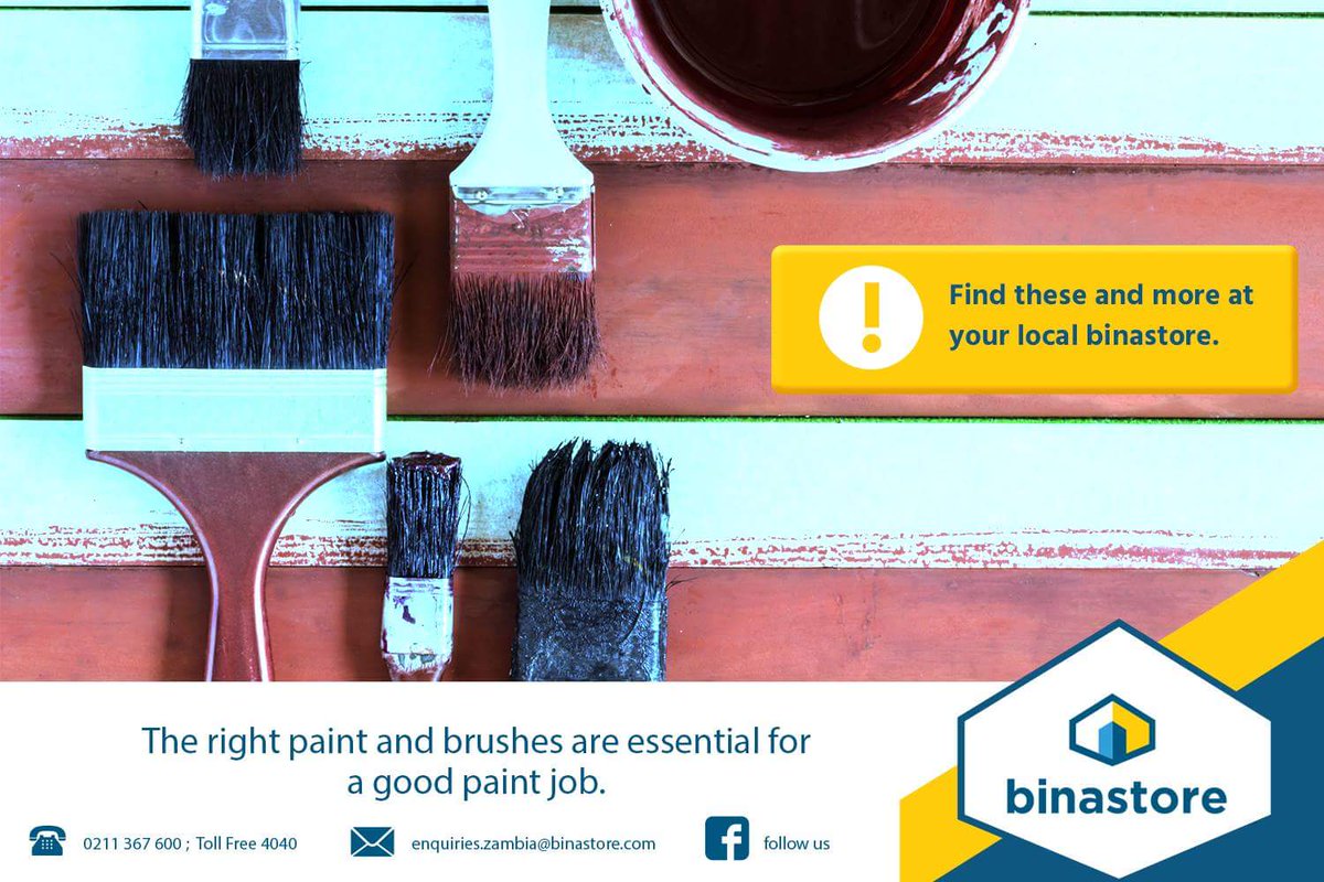 BinastoreZambia's tweet photo. Choosing high quality paint and paint brushes for your next project are essential for a good paint job #Paint #Paintbrushes #Binastore #OneStopShop https://t.co/AANFztbIJO