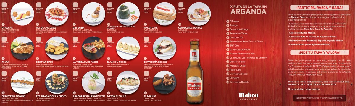 Arganda_Ayto's tweet image. La X Ruta de la Tapa de #Arganda se celebrará durante los dos próximos fines de semana, del 15 al 17 y del 22 al 24 de junio, con la participación de 16 establecimientos hosteleros de la localidad
goo.gl/jt1T5Z