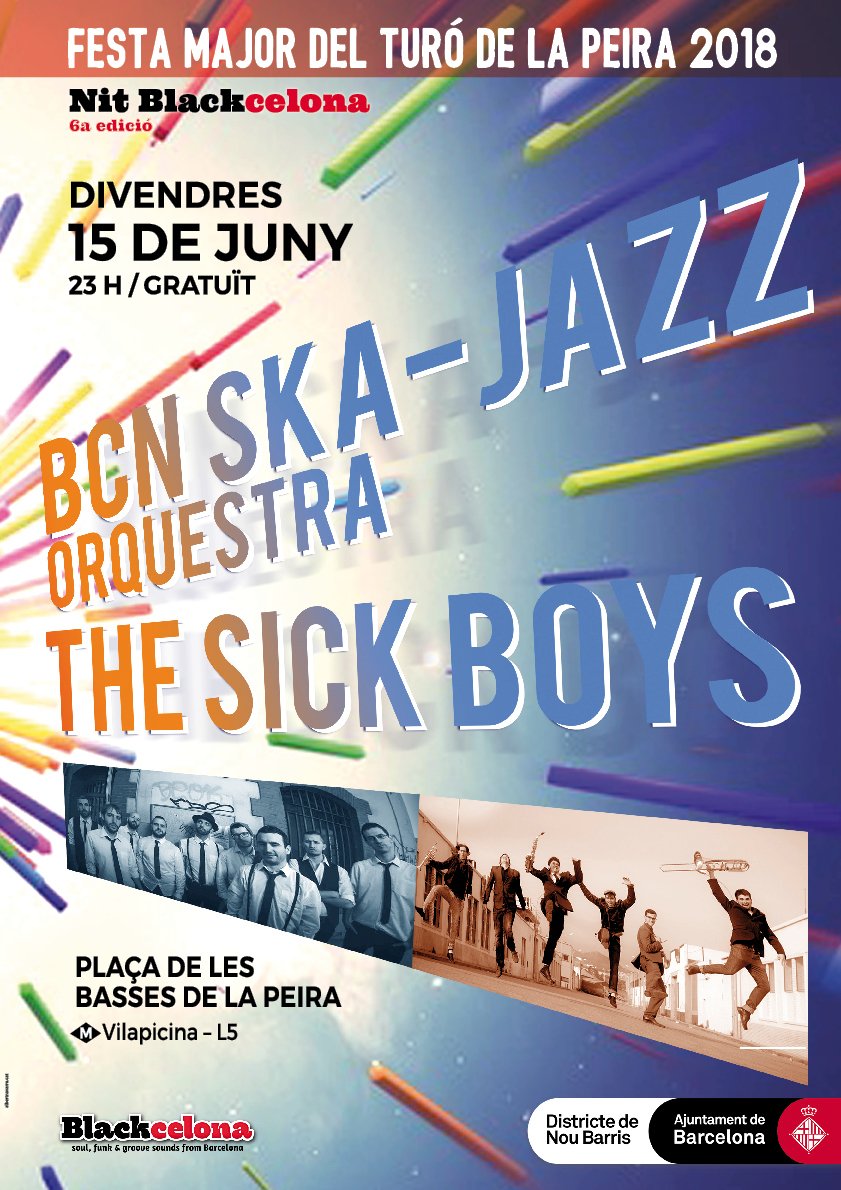 Aquest divendres 15 de juny nova edició de la #NitBlackcelona a les Festes del Turó de la Peira amb els concerts de <a href="/TheSickBoys_/">The Sick Boys</a> + <a href="/BcnSkaJazz/">Bcn Ska-Jazz Orq.</a> a l'exterior de lEspai Jove <a href="/LesBasses/">Espai Jove Les Basse</a> GRATUÏT! Us esperem! #JamaicanJazz #RnR