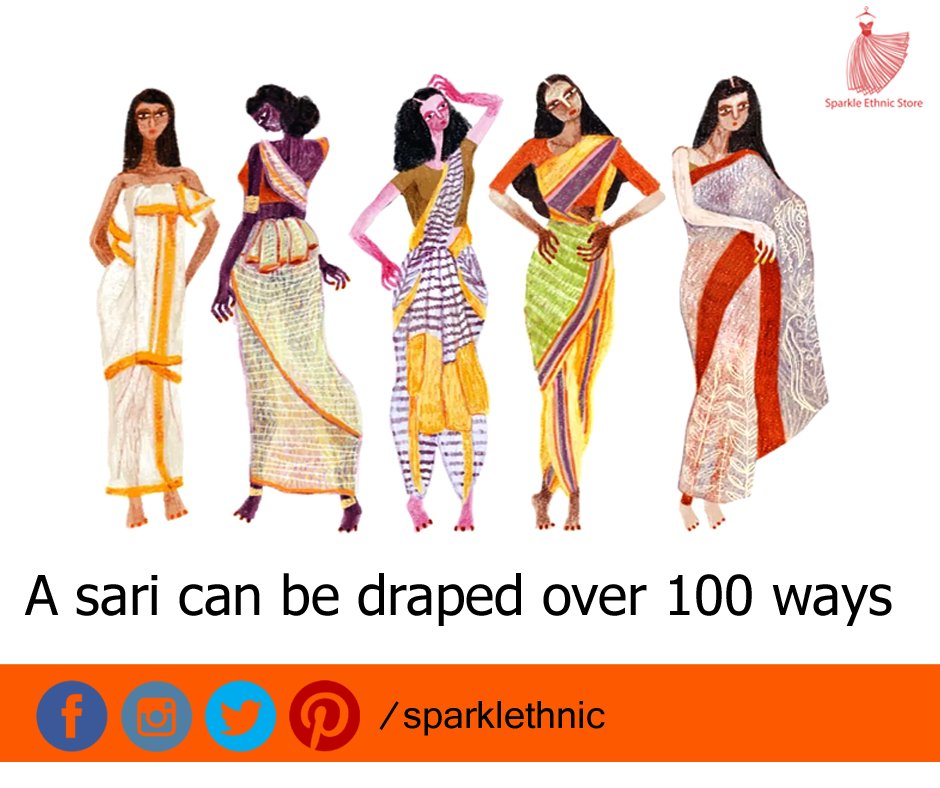 sparklethnic's tweet photo. If you were to Google ‘how to wear a sari’, hundreds of videos would offer tips on how to perfectly drape your sari. Often people think there’s only one way to wear a sari – i.e the ‘Nivi’ drape. 
But the truth is that there are hundreds of different ways to drape a sari. https://t.co/j0DED2TYSG