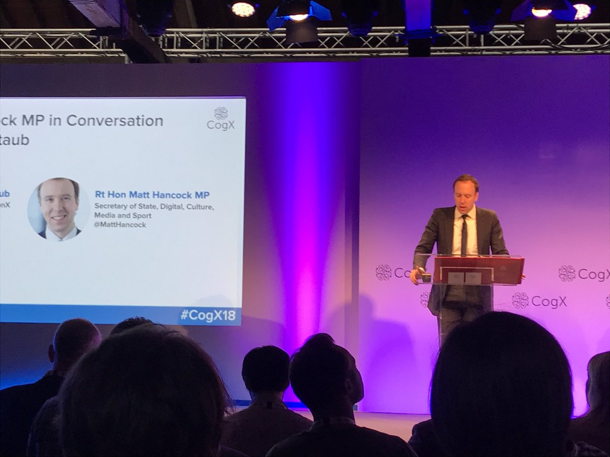 AlexWilton7's tweet photo. “London was once again named Europe’s main tech hub... we’re investing in 5G, tech education, AI funding, diversity... we are creating the right environment for tech to flourish” Rt Hon Matt Hancock MP, Secretary of State #CogX2018 #Tech https://t.co/ebAUCukdre