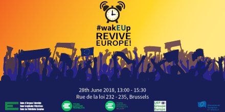 If you still believe in the European project, if you believe Europe needs political unity, if you believe EU political leaders must take action to revive Europe now, join the demonstration “#wakEUp, Revive Europe!” on June 28th as of 13:00 in front of the European Council!