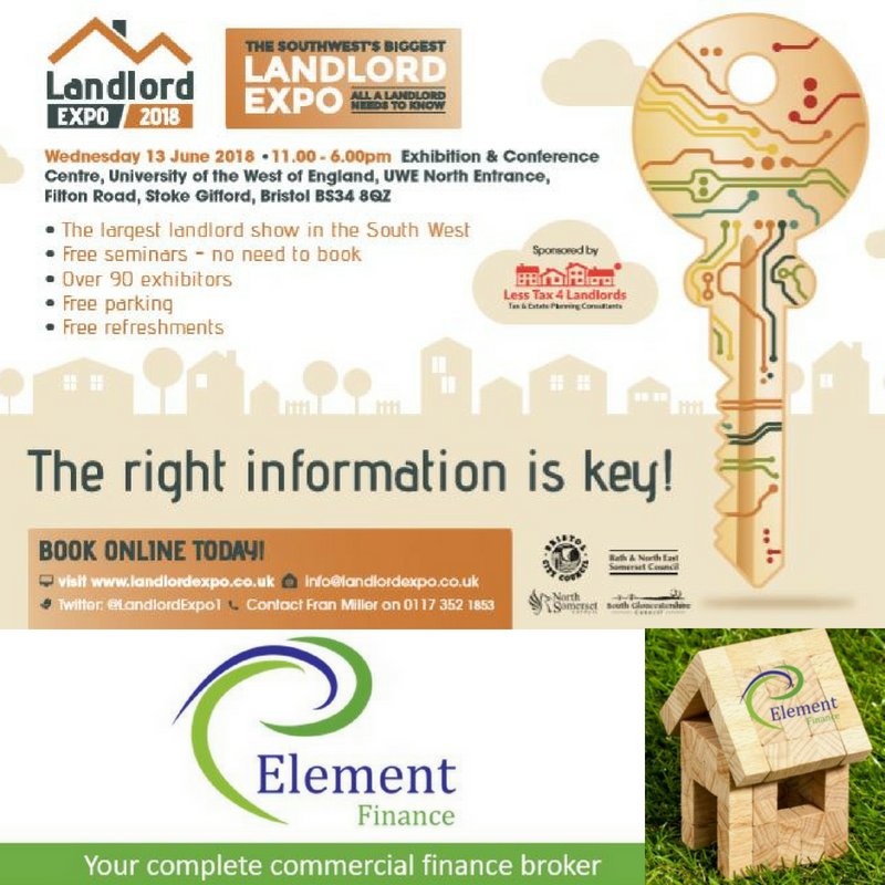 elementfsuk's tweet photo. Element Finance will be exhibiting at the Landlord Expo on Wednesday 13 June 2018 at UWE, Bristol.
For free tickets please visit https://t.co/Rr7nh3VMzG
Come say Hello, we are on stand 13.
#property #propertyfinance #Bristol @LandlordExpo1 @LessLandlordTax @LandlordPension https://t.co/lciR631xVd