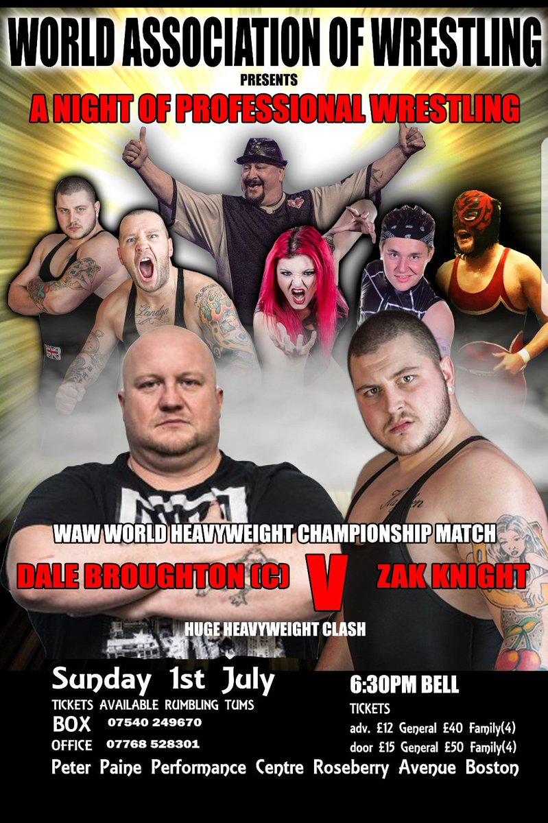 Waw wrestling returns to boston on Sun July 1st 6.30pm at the Peter Paine centre roseberry avenue Boston. Book tickets now <a href="/CafeTums/">kings head freiston</a> <a href="/WAW_UK/">World Association of Wrestling</a> @ZakBevis <a href="/RealsarayaK/">Julia Hamer 'Saraya Knight'</a> <a href="/RickyKnightWAW/">Ricky Knight</a>