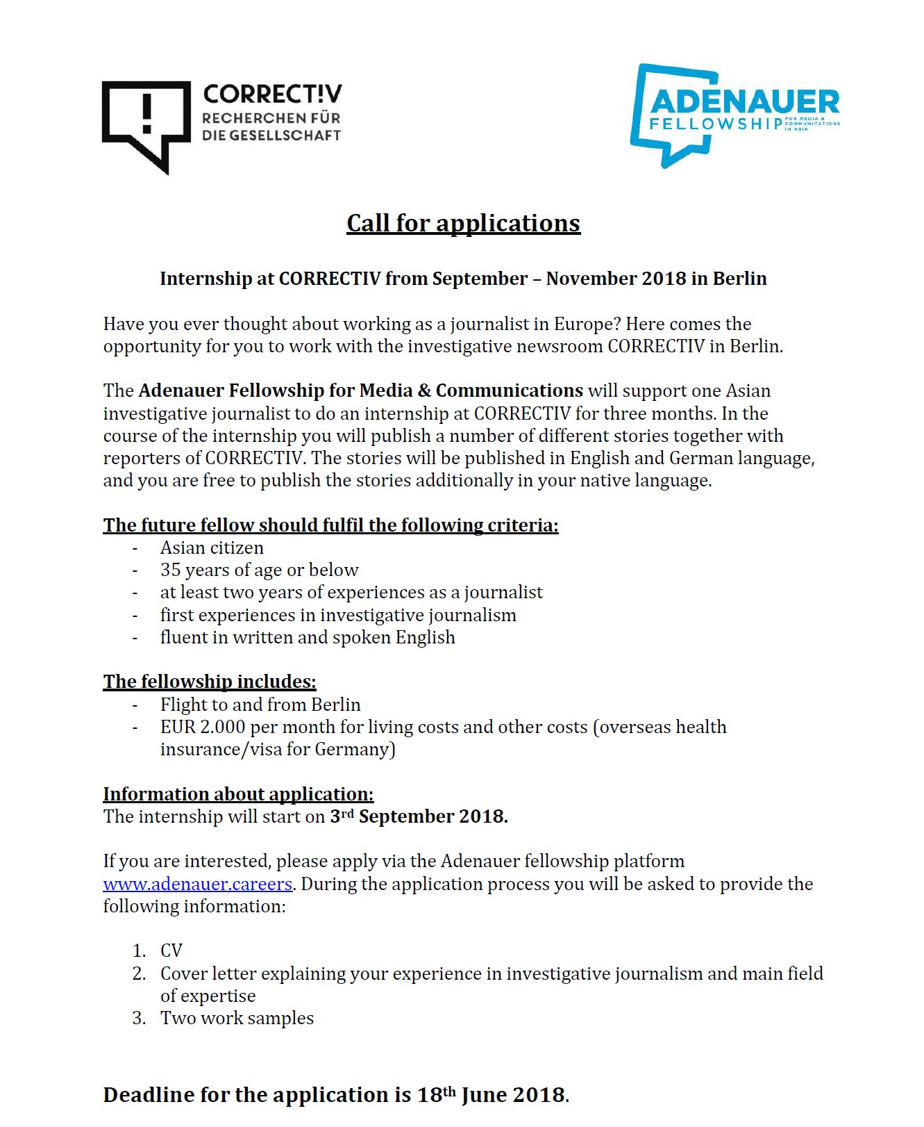 Kas Media Programme Asia On Twitter Are You An Investigativejournalist Looking Out For An Internship Opportunity Apply Now For A 3 Month Internship At Correctiv Org An Investigative Newsroom In Berlin Germany Deadline June
