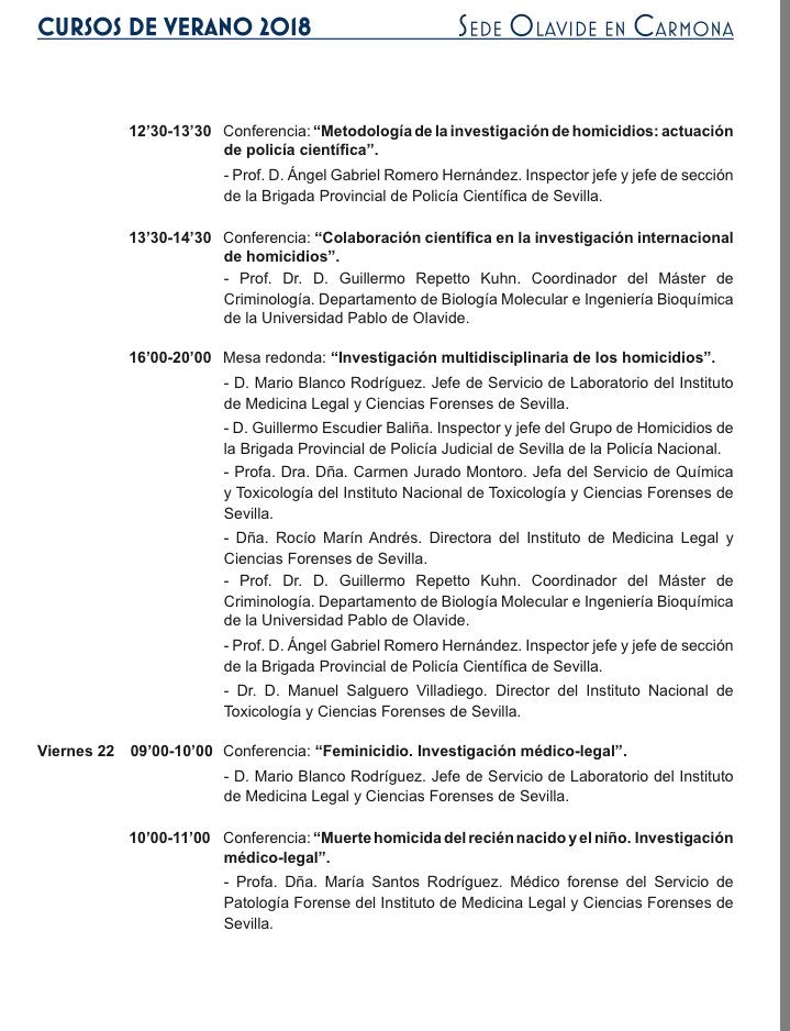 spl_ugt's tweet image. #Formacion  #PabloOlavide
📍del portal de la ESPA nos llega:👨‍🎓👩‍🎓La Universidad Pablo de Olavide (UPO), organiza el curso Investigación científico-técnica de los homicidios: Abordaje multidisciplinario, que se impartirá en Carmona (Sevilla), los días 21 y 22 de junio