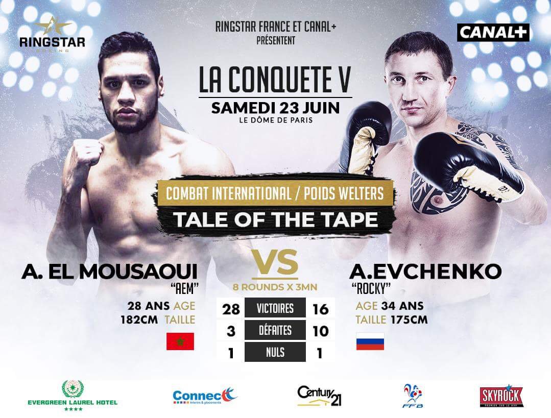 CanalplusCombat's tweet photo. [Samedi 23 Juin]
🏟️Dôme de Paris – Palais des Sports 
Face-à-Face ✨ #TaleOfTheTape 
🥊Ahmed El Mousaoui 🆚 Alexey Evchenko
📺CANAL+ avec @ringstarfr 

#Laboxeaveccanal #RingStarFR #LaConquête https://t.co/tyTUDmdAp0