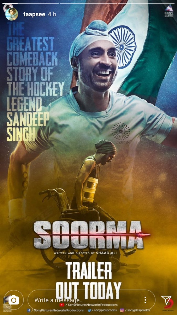 roshit_shetty's tweet photo. Jus saw the trailer....asum...keen to watch the inspiring story of the legend  sandeep singh sir...
Jus Lovd d trailer👌 
#Soorma @taapsee @diljitdosanjh https://t.co/7h4AjNBtTk