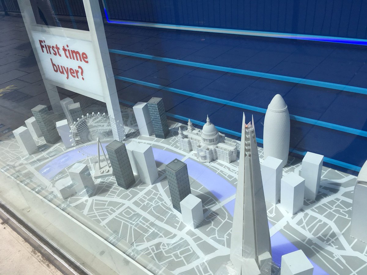 VertexModelling's tweet image. If you&apos;re passing Halifax&apos;s new branch on Tottenham Court Road check out @lee3dprinting&apos;s prints of our digital data, featuring a spinning London Eye and opening and closing Tower Bridge.