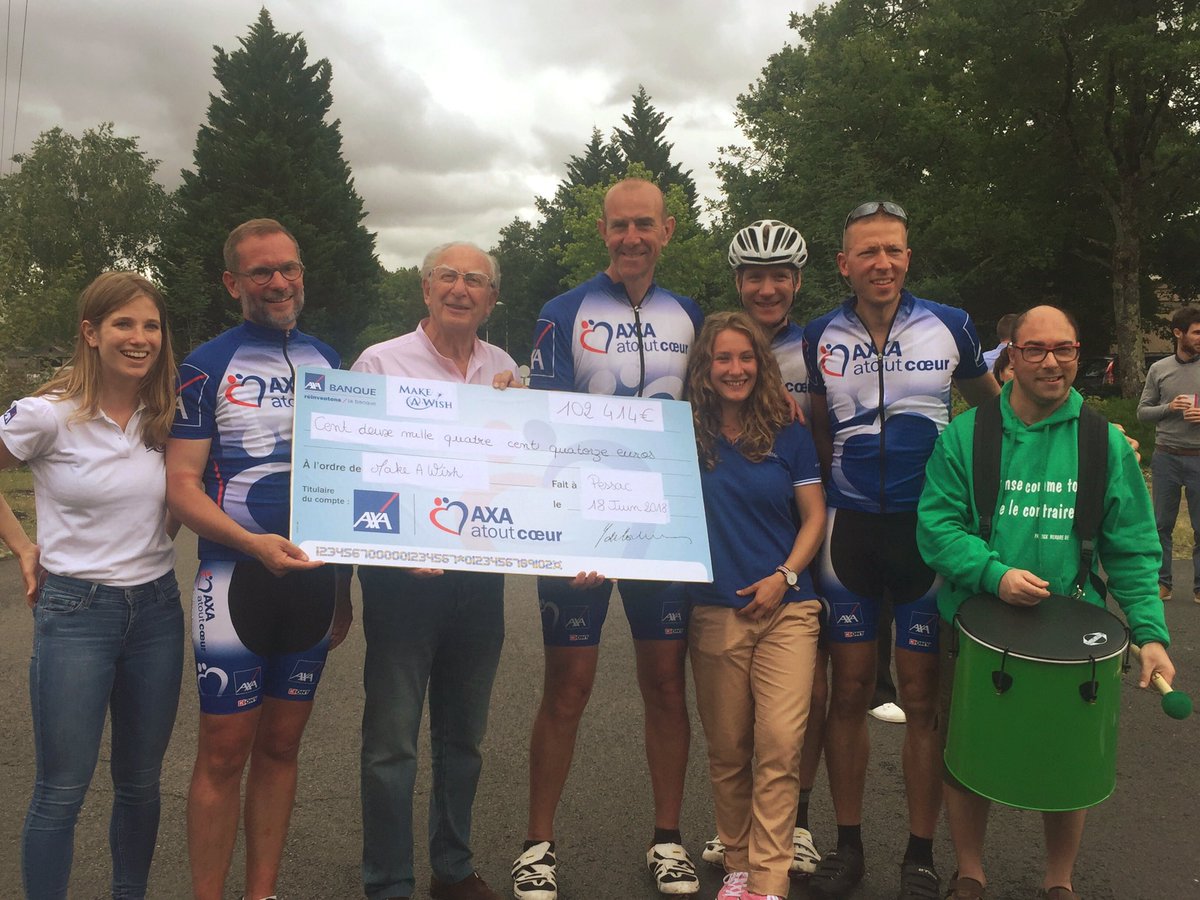 mathildemarre's tweet photo. Superbe performance des 🚴 #Bikecoeur2018 pour rejoindre le #rallyecoeur à #Pessac &amp; rendre possibles des rêves d'enfants avec @MakeAWishFrance #courage #espoir #AXAAToutCoeur https://t.co/eMbwzpLaRB