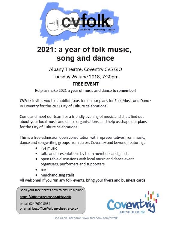 Seven days to go. Just to let you know we have live music from the excellent <a href="/RobHalligan/">Rob Halligan</a> to launch what should be an historic evening in the local folk annals. #cvfolk