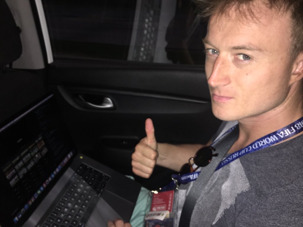 tanoabadie's tweet photo. Argentina finished late presser and closed media center. That doesn’t avoid @felix_knei from work. #EditinginCab @OmnisportWC @OmnisportNews #TeamMoscow https://t.co/3ks6darYKJ