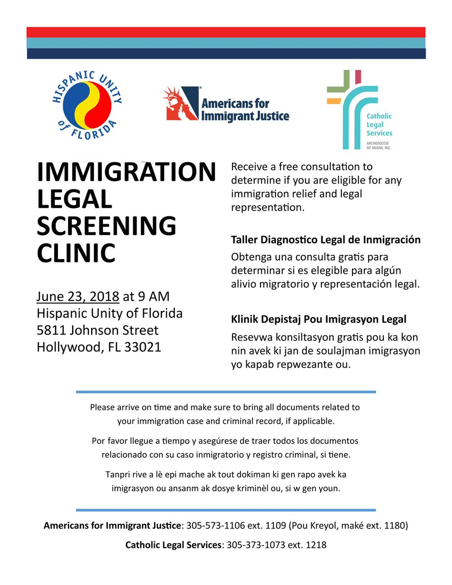 Am4ImmJustice's tweet image. Este fin de semana brindaremos asesoramiento legal gratis junto a nuestros socios de @HispanicUnity y @CLSMiami! 

This weekend we&apos;ll be providing free legal advice alongside our partners from #HispanicUnity and #CatholicLegalServices!

#KeepFamiliesTogether #JusticeForAll