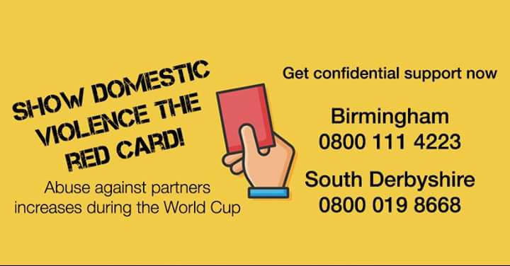 REACHDERBYSDA's tweet photo. We don't let violence on the pitch go unpunished, so why let violence in the home go unpunished? If you're experiencing domestic abuse or know someone who is, contact our specialist services for free on 0800 0198668, text on 07557 800313 or email derbyshireDAhelpline@actionorg.uk https://t.co/xfvKHUxrGI