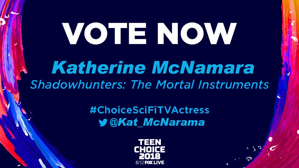 Kat_McNamara's tweet photo. LESS THAN 24 HOURS LEFT TO VOTE for your @TeenChoiceFOX  favorites!  Visit https://t.co/qaHQgsvuQj  or on Twitter using @Kat_McNamara #ChoiceSciFiTVActress.  1 RT = 1 VOTE https://t.co/NvK0Gj7U78
