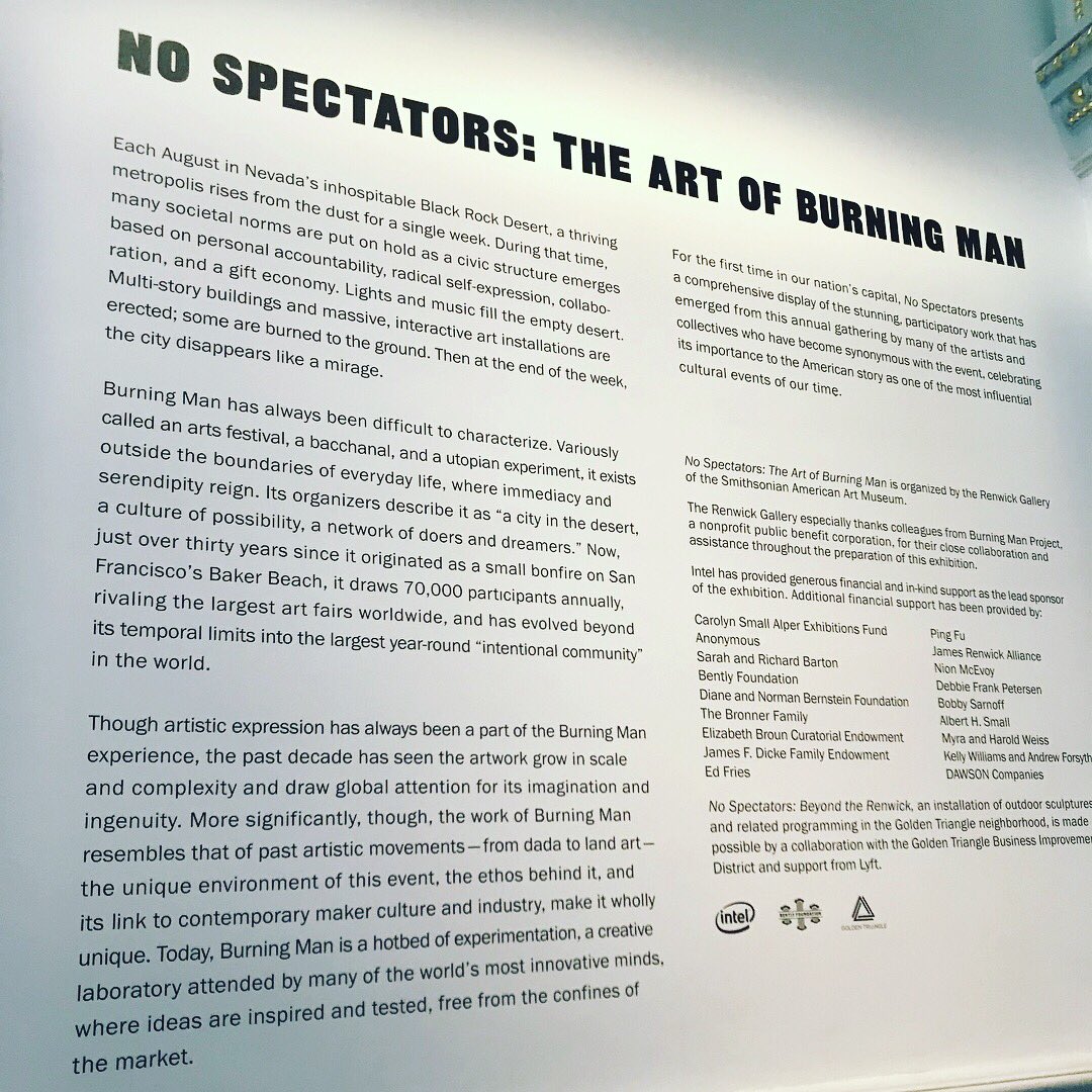 musekooo's tweet photo. No Spectators: The Art of Burning Man #radicalselfexpression 
#renwickgallery #atSAAM #blackrockdesert #burningman #marcocochrane #hybycozo #christopherschardt https://t.co/7SS1ODCRoY