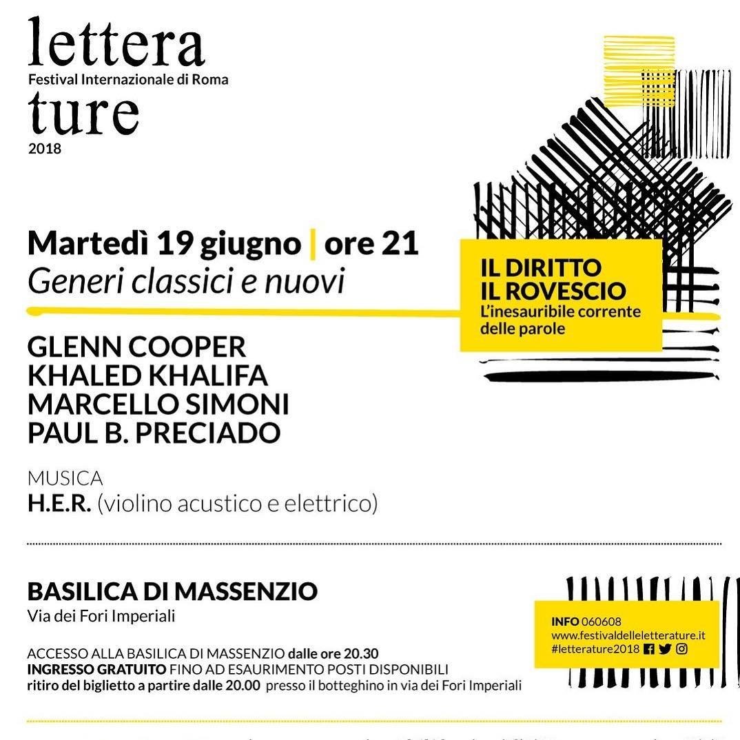 Domani sera! @GlennCooper al Festival delle Letterature di Roma.