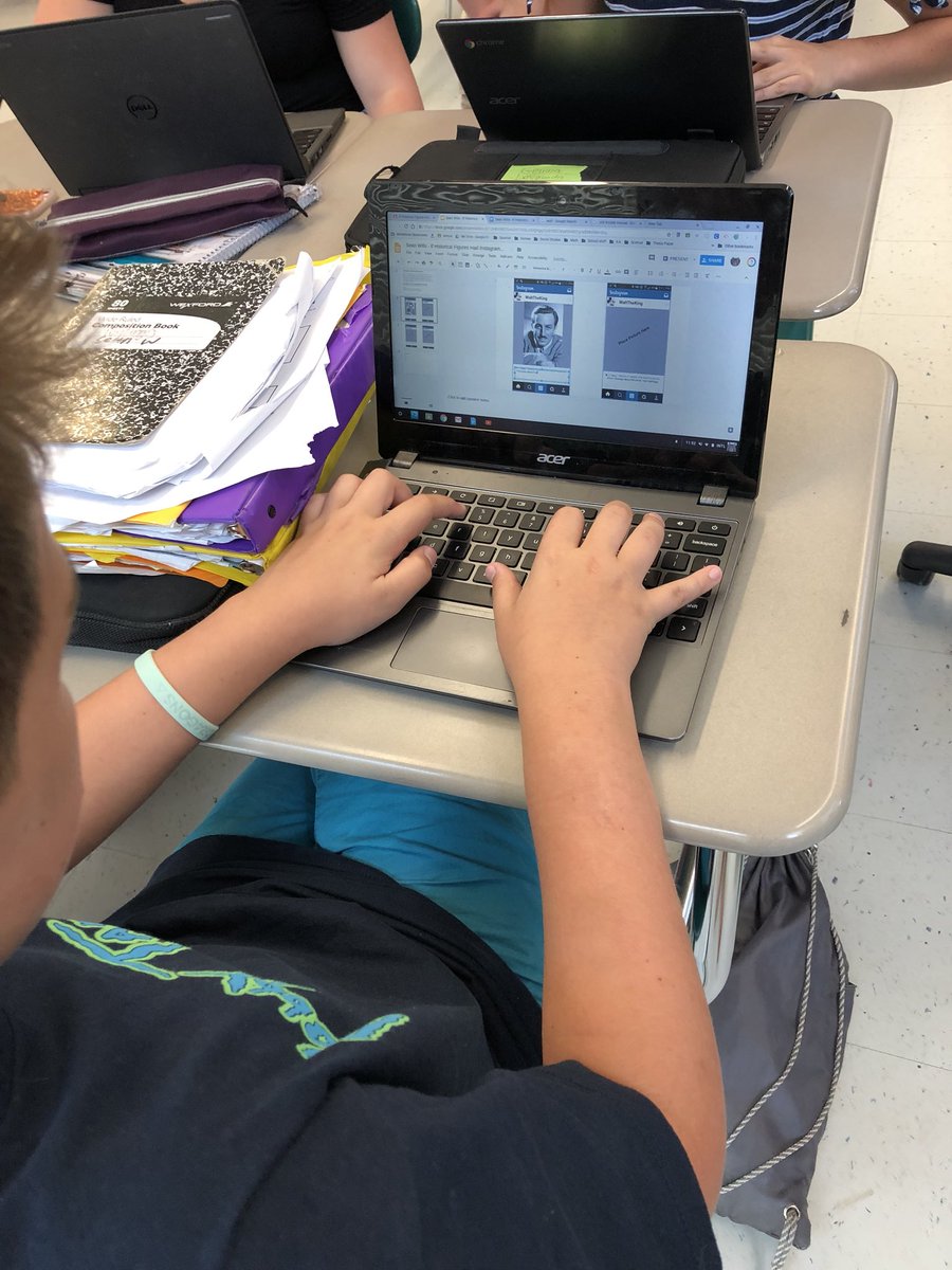 TStewartBMS's tweet photo. “If Historical Figures Had Instagram...” what would they post? 8th graders start wrapping up the year by creating a mock Instagram for a historical figure. Loving the creativity and engagement! #MTPSPride #MTPSHistory #DolphinPride https://t.co/9dBUbeW5lJ