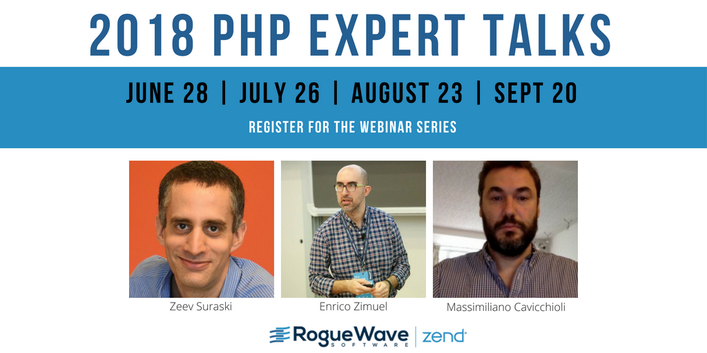 zend's tweet photo. Hear directly from @zeevs @ArchMassi and @ezimuel in our new webinar series: 2018 PHP expert talks

Sign up today.
 
https://t.co/sIq59mobmy 

#PHP #IBMi #Expressive #ZendServer #PHP7 #webinar https://t.co/WoUZfYLpgp