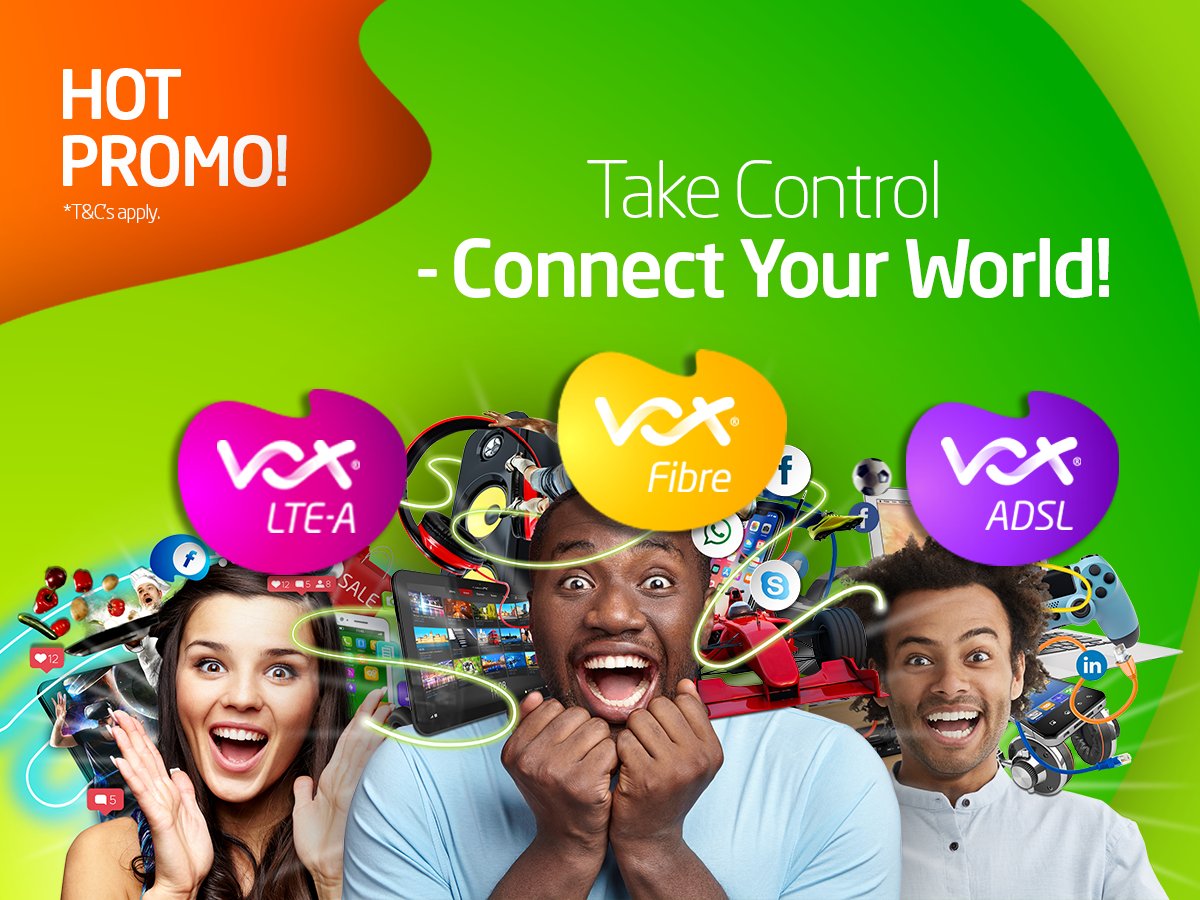 VoxTelecom's tweet photo. FREE installation and activation with FTTH, the first 2 months free on Fat Pipe ADSL and FREE data and a router with LTE. Turn your dreams into a reality TODAY: https://t.co/NIbajm95QO #Vox #VoxFibre #VoxADSL #VoxLTE #HotPromo https://t.co/dTkzl49Y06