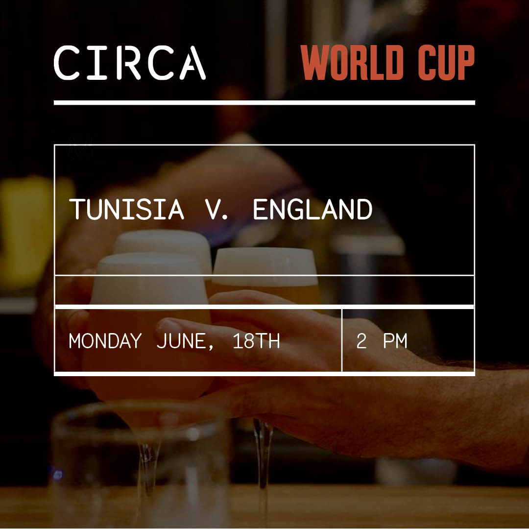 Join us to watch today's Tunisia v. England game on our 3 large projection screens and the 4 TVs throughout the brewery. #circabrewingco #worldcup #tunisiavengland