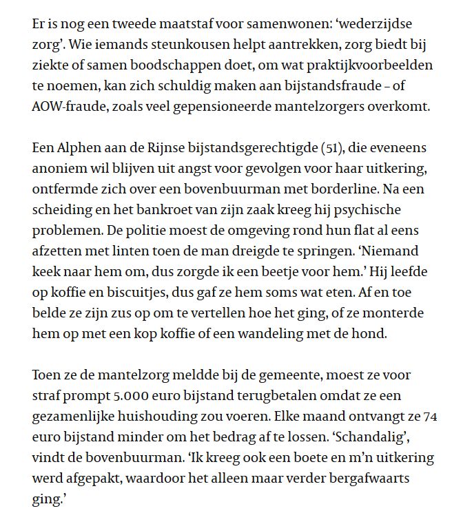 De doorgeslagen jacht op de bijstandsfraudeur:
5000 euro boete omdat je af en toe wat eten langs komt brengen volkskrant.nl/nieuws-achterg… | #bijstand 

Dit is asociaal, mensonterend EN ontzettende geldverspilling: eindpunt.blogspot.nl/2012/06/onderz… | #fraude