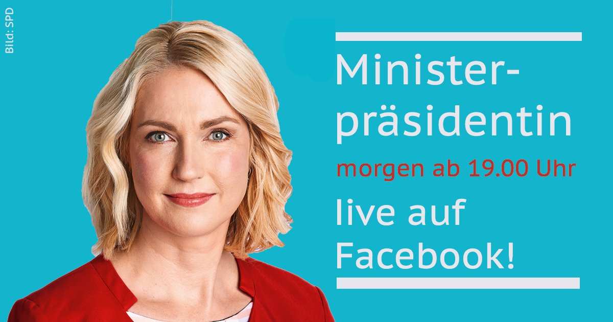 Morgen stellt sich unsere Ministerpräsidentin den Fragen der Nutzer*innen auf Facebook. Nutzen Sie Ihre Chance und fragen Sie ab 19 Uhr ganz einfach <a href="/ManuelaSchwesig/">Manuela Schwesig</a>, was Ihnen wichtig ist!
