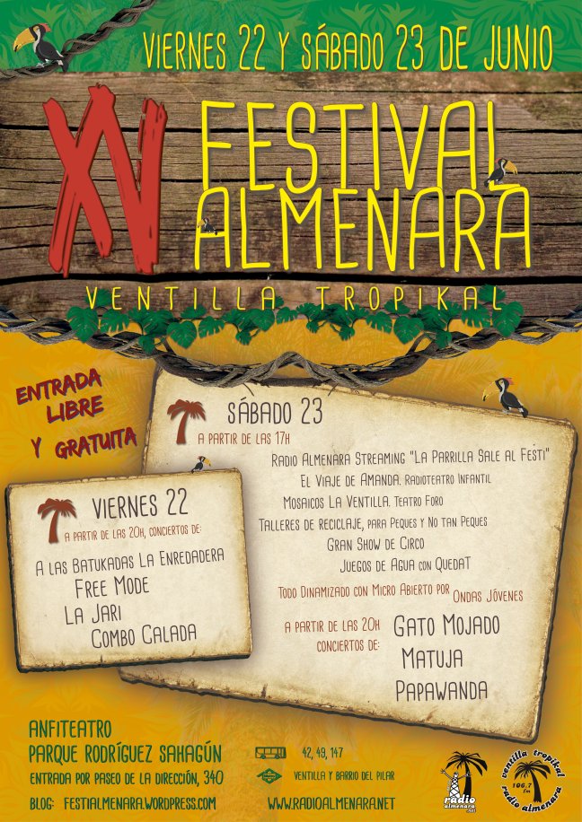 TetuanCombat's tweet photo. El festival Almenara cumple XV ediciones. 22 y 23 de junio en el parque Rodríguez Sahagún #VentillaTropikal https://t.co/pbjZKcJEP5 @almenararadio https://t.co/cdsNz05OOk