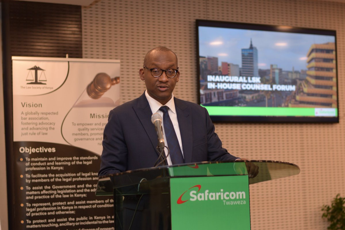 lawsocietykenya's tweet photo. "Our guiding values are purpose and people before revenue. Purposeful business is a successful business" Mr. Fred Waithaka H.O.D Legal and Secretarial Services Safaricom during the Inaugural LSK In-House Counsel Caucus @MJCentre #LSKInHouseCaucus https://t.co/kiz5iIJDTX