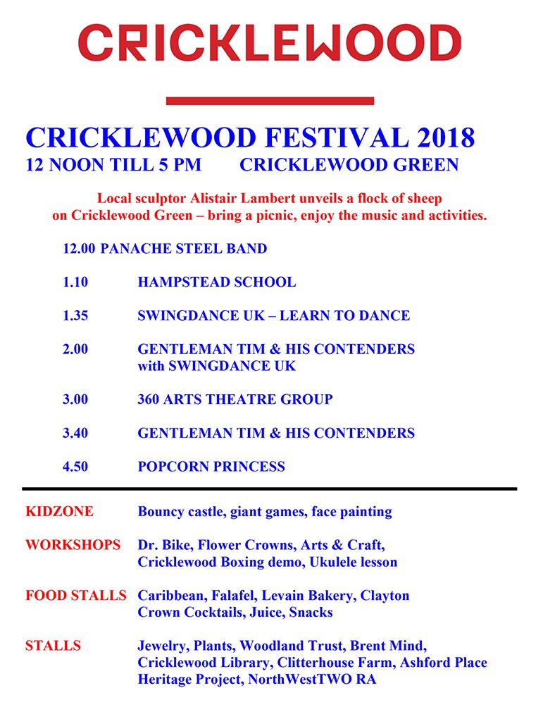 cipcricklewood's tweet photo. Here is the programme of events for Saturday's festival!  Everyone is welcome. #cricklewood #nw2 https://t.co/k6nY8HbltB