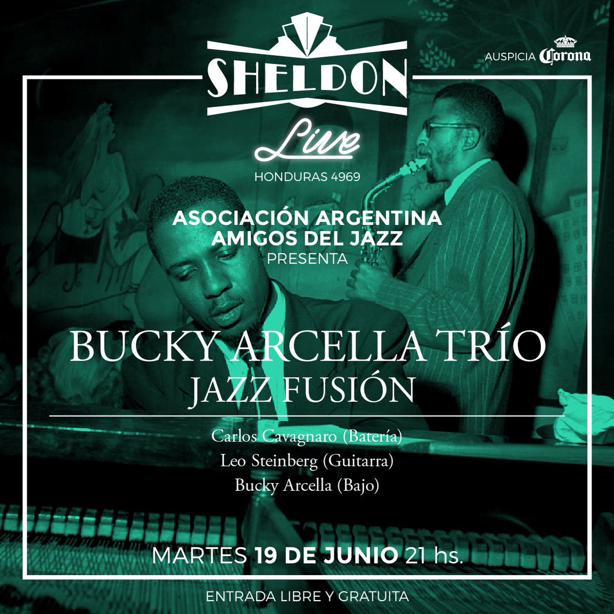 Este Martes Bucky Arcella presenta junto a su Trío un repertorio de jazz fusión. Los esperamos como siempre en @sheldonbar, con excelente cocina, muy buena coctelería, en un espacio único. <a href="/mkanen/">martín kanenguiser</a> <a href="/nochesjazzblues/">Ph Fernando Ibarra - Noches de Jazz & Blues</a> <a href="/AnimalesdelJazz/">Animales del Jazz</a> <a href="/jazzeandoweb/">Jazzeando</a>  @JazzBlue1007 <a href="/LANACION/">LA NACION</a> <a href="/LNRevista/">LA NACION Revista</a>