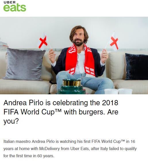 giadasch's tweet photo. @UberEats are you seriously making fun of Italians???! You got me unsubscribing from your newsletter! Well done to the marketing team ah! #ubereats #FIFA https://t.co/GSaiPpWaG4