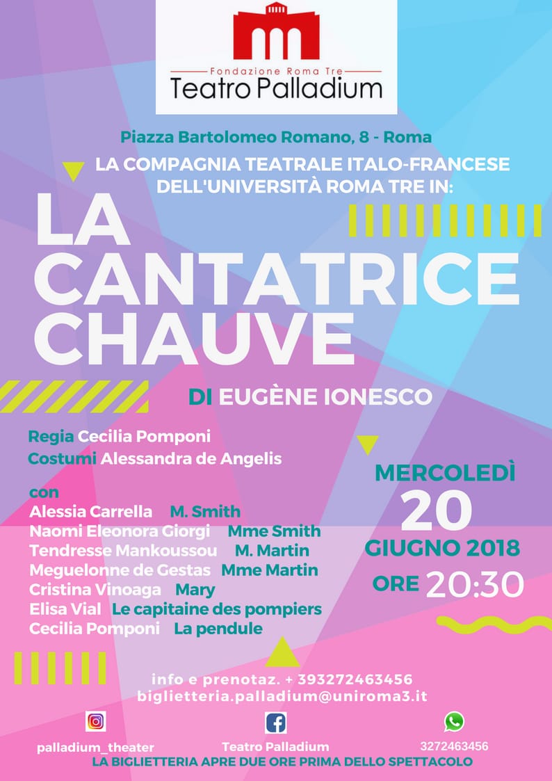 Vi aspettiamo mercoledì 20 giugno, ore 20:30 per l'ultimo #spettacolo della stagione: La cantatrice calva di <a href="/eugeneionesco/">Eugene Ionesco</a>, regia di Cecilia Pomponi.
#Teatro #Roma #Garbatella <a href="/Oggiroma/">Oggi Roma</a> @caraGarbatella #eventi